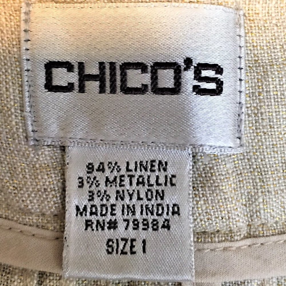 CHICO'S Tan Linen Jacket Top with Embellishments - Picture 9 of 12